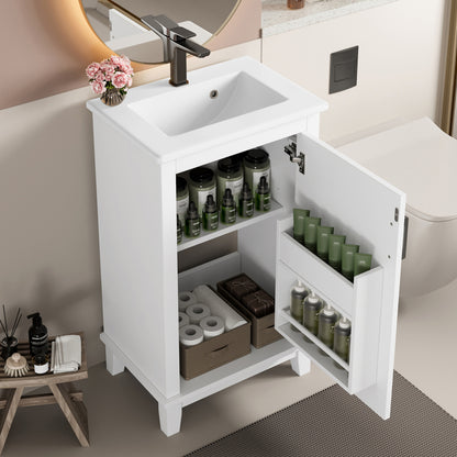 51x34x83cmBodenstehender Badezimmerschrank, Waschtisch, Waschtisch,komplett lackiert, Türregale, verstellbare Regale, integriertes Keramikwaschbecken, geeignet für kleine Räume, weiß