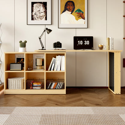 Multifunktionaler Bürotisch, Sechsfach-Lagerschrank + Ablage, super belastbar, veränderbare Form, Natural
