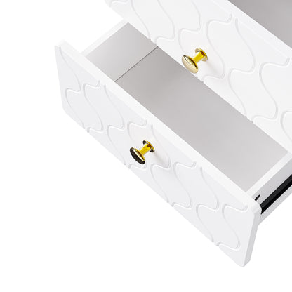 Moderner Nachttisch, vergoldete Griffe, Wellenmuster, 2er-Set, mit 2 Schubladen, lackiert, Ecken mit stoßfestem Design, 39,5 B*40 T*50 H cm, Weiß