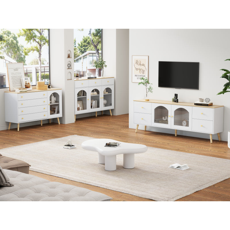 White Cloud Couchtisch, moderner Couchtisch mit 4 stabilen Stützbeinen, kleiner weißer Couchtisch, runde Kante, passt gut in Wohnzimmer, Schlafzimmer, Balkon, Terrasse