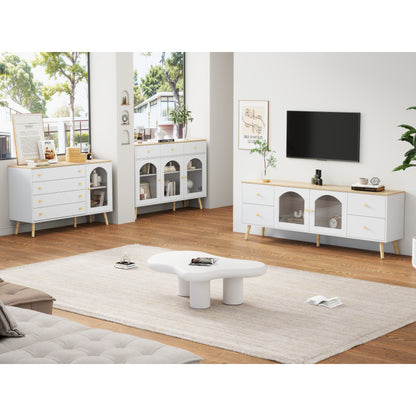 White Cloud Couchtisch, moderner Couchtisch mit 4 stabilen Stützbeinen, kleiner weißer Couchtisch, runde Kante, passt gut in Wohnzimmer, Schlafzimmer, Balkon, Terrasse