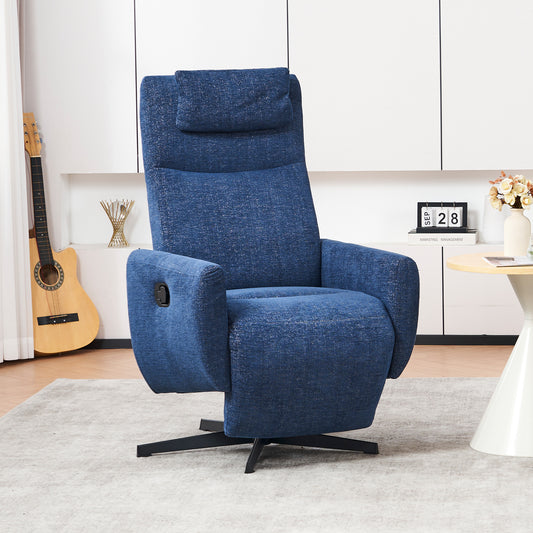 Bequemer Relaxsessel mit Liegefunktion – Chenille Fernsehsessel mit Fußstütze, drehbarer Stillsessel & Loungesessel für Wohnzimmer, modernes Sofa, Blau