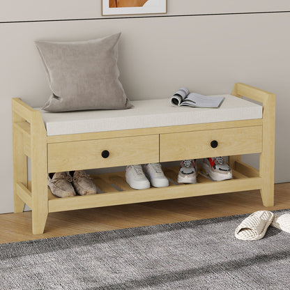 Moderne Schuhbank mit Sitzfläche und Stauraum, Soft Kissen-Oberfläche, Schuhregal für Eingangsbereich, Natur