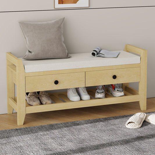 Moderne Schuhbank mit Sitzfläche und Stauraum, Soft Kissen-Oberfläche, Schuhregal für Eingangsbereich, Natur