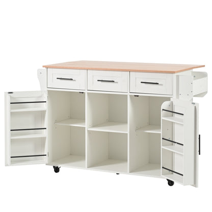 139x46(71)x91,5 cm großer Esswagen/Anrichte, Korpus weiß + Arbeitsplatte in Massivholzmaserung, klappbare Arbeitsplatte, Ablagetür, Rollen, auswechselbare Massivholzfüße, geeignet für Esszimmer, Küche