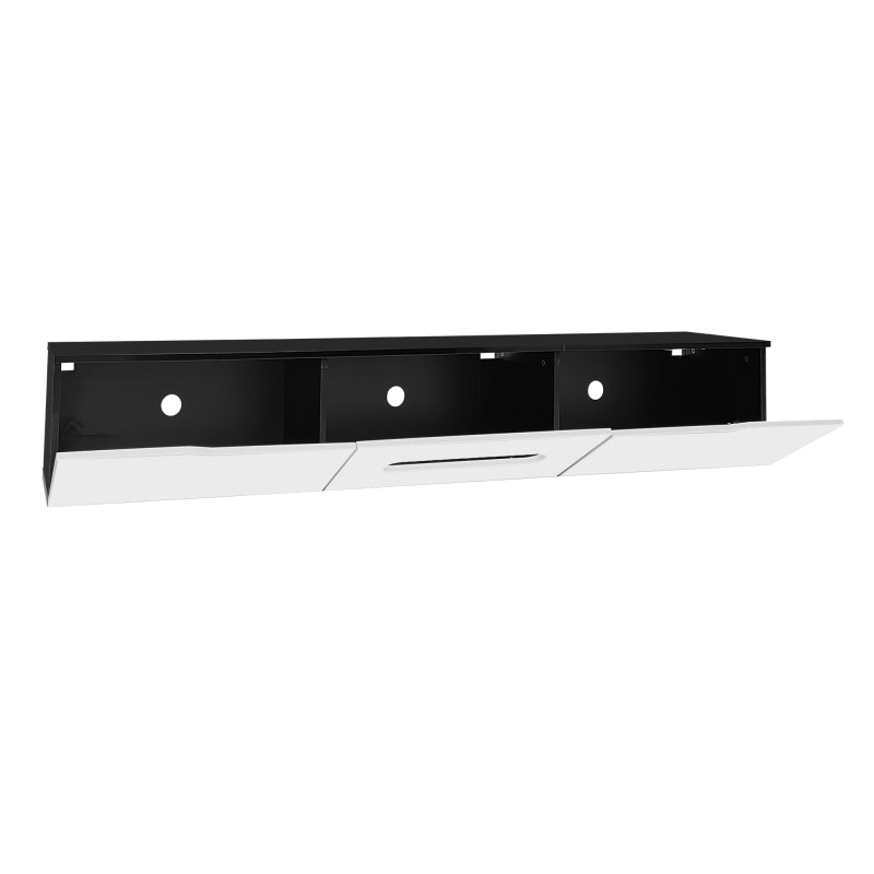 Schwarz-weißer TV-Schrank, 180 cm lang, Hochglanzoberfläche, mit 16-farbiger LED-Beleuchtung, wandmontierbar