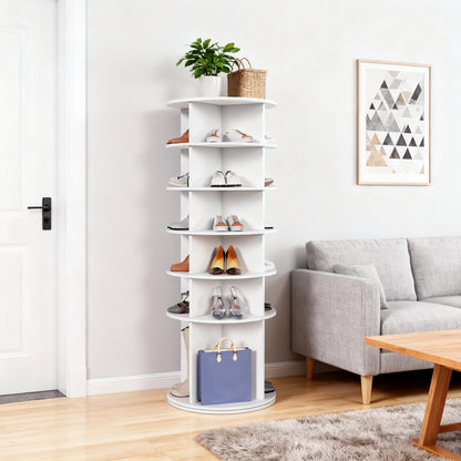 Drehbares Schuhregal 6 Etagen, 360°, Stiefelfach, 24 Paar, Weiß, 161 cm hoch