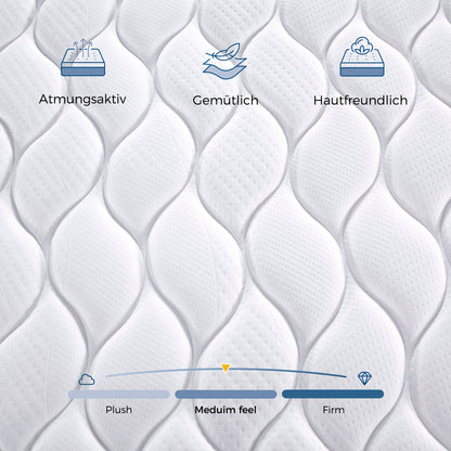 Taschenfederkern Matratze 180x200cm, H3, 7 Zonen, Lyocell Bezug, Boxspring Gefühl