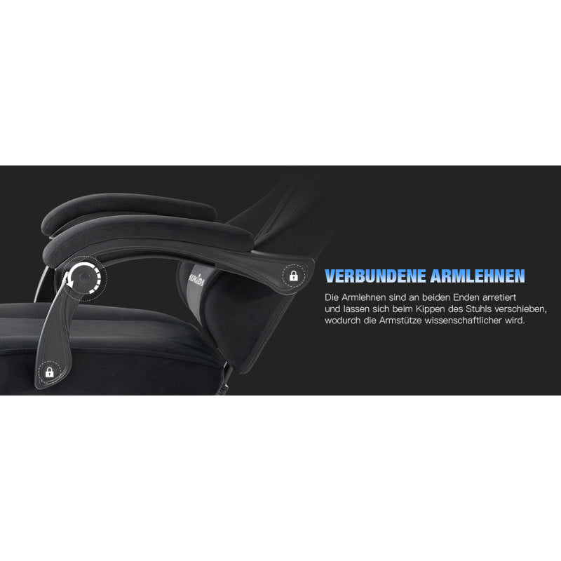 Gaming Stuhl Stoff, Ergonomischer Gaming Chair mit Fußstütze, Verstellbarer Racing Computerstuhl mit Lordosenstütze, Schwarz Ergonomisch PC-Stuhl