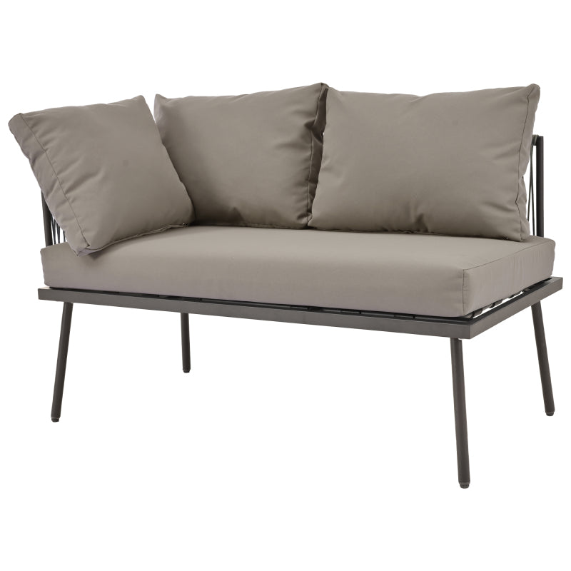 Garten-Lounge-Set aus Eisen, Gartenmöbel-Set aus grauem Seil, L-förmiges Gartenmöbel-Set, Lounge-Set aus grauem Seil mit Sitzkissen, verstellbaren Füßen, 2 Sofas und 1 Tisch