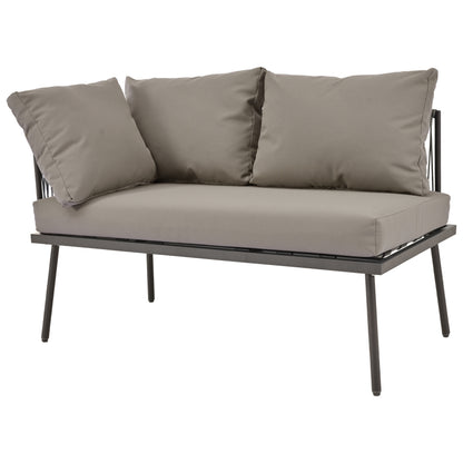 Garten-Lounge-Set aus Eisen, Gartenmöbel-Set aus grauem Seil, L-förmiges Gartenmöbel-Set, Lounge-Set aus grauem Seil mit Sitzkissen, verstellbaren Füßen, 2 Sofas und 1 Tisch