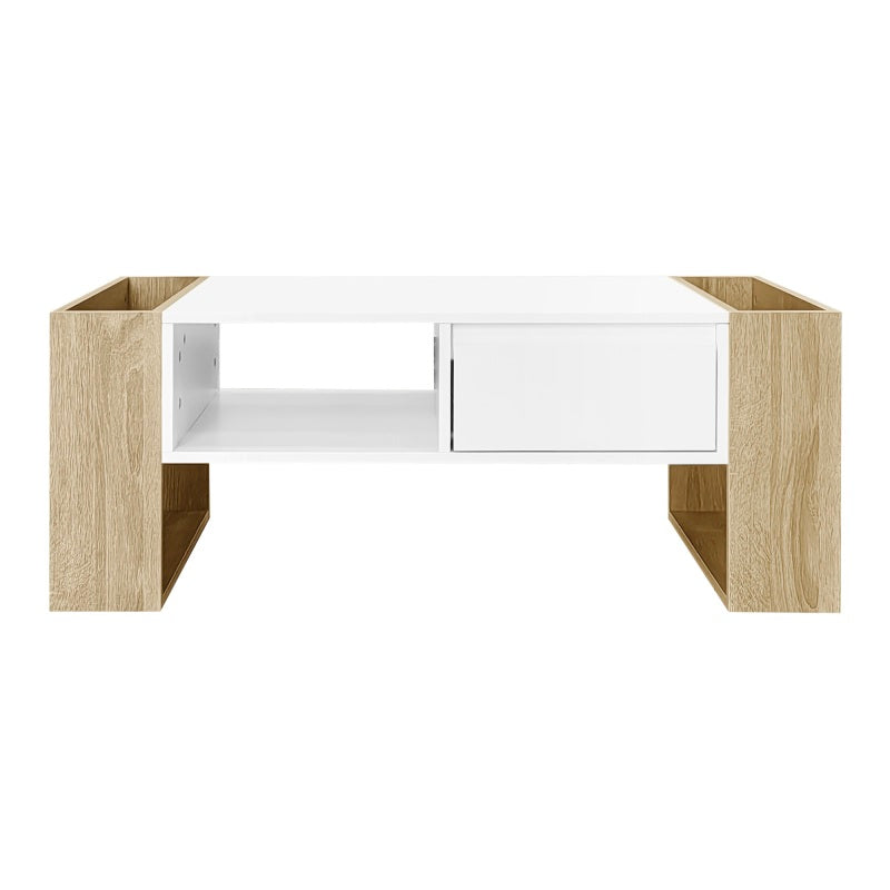 Moderner Couchtisch 105 x 60 x 40 cm - teilweise hochglanz, mit Schubladen und offenen Fächern