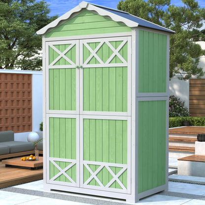 Outdoor Holz Gartenmöbel Aufbewahrungsschuppen, Werkzeughaus für Garten, Terrasse, verblassungsfrei, wetterfest, sicher und geschützt, wartungsfrei, umweltfreundlich, grün