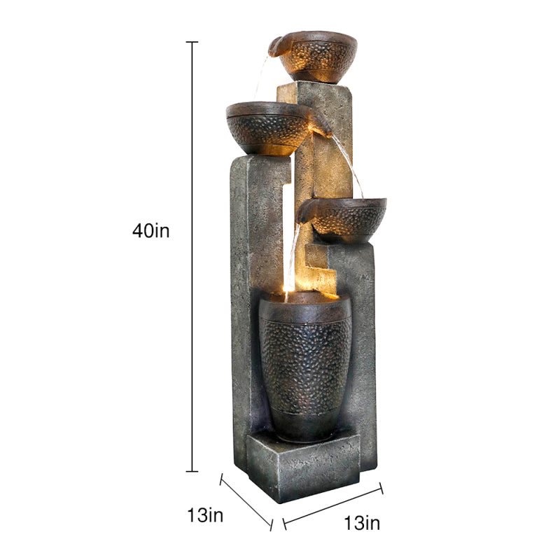 40inches High Pots Outdoor Garden Water Fountain with Warm LED lights