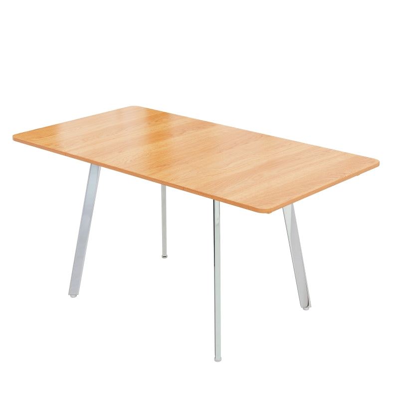 Moderner minimalistischer Esstisch im eleganter Naturfarbe und silber verchromt Beine – 140 cm x 80 cm