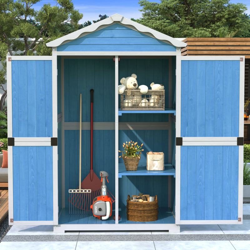 Outdoor Holz Gartenmöbel Aufbewahrungsschuppen, Werkzeughaus für Garten, Terrasse, verblassungsfrei, wetterfest, sicher und geschützt, wartungsfrei, umweltfreundlich, blau