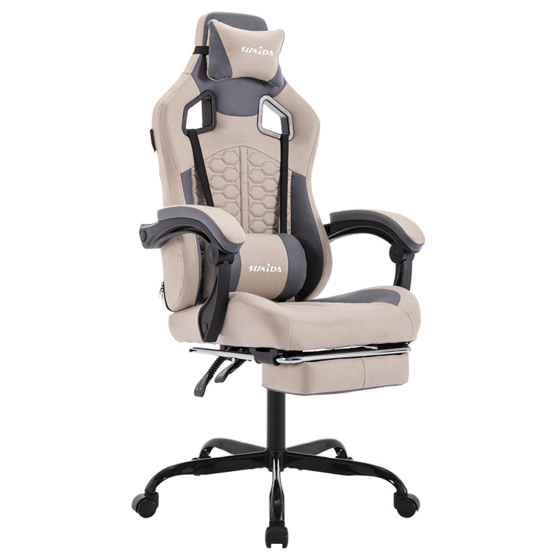 Gaming Stuhl, Ergonomischer Gaming-Stuhl mit Fußstütze, Racing Gaming Chair Kopfstütze Verstellbarer Computerstuhl Höhenverstellbar Lendenwirbelstütze für Homeoffice und Gaming Schwarz