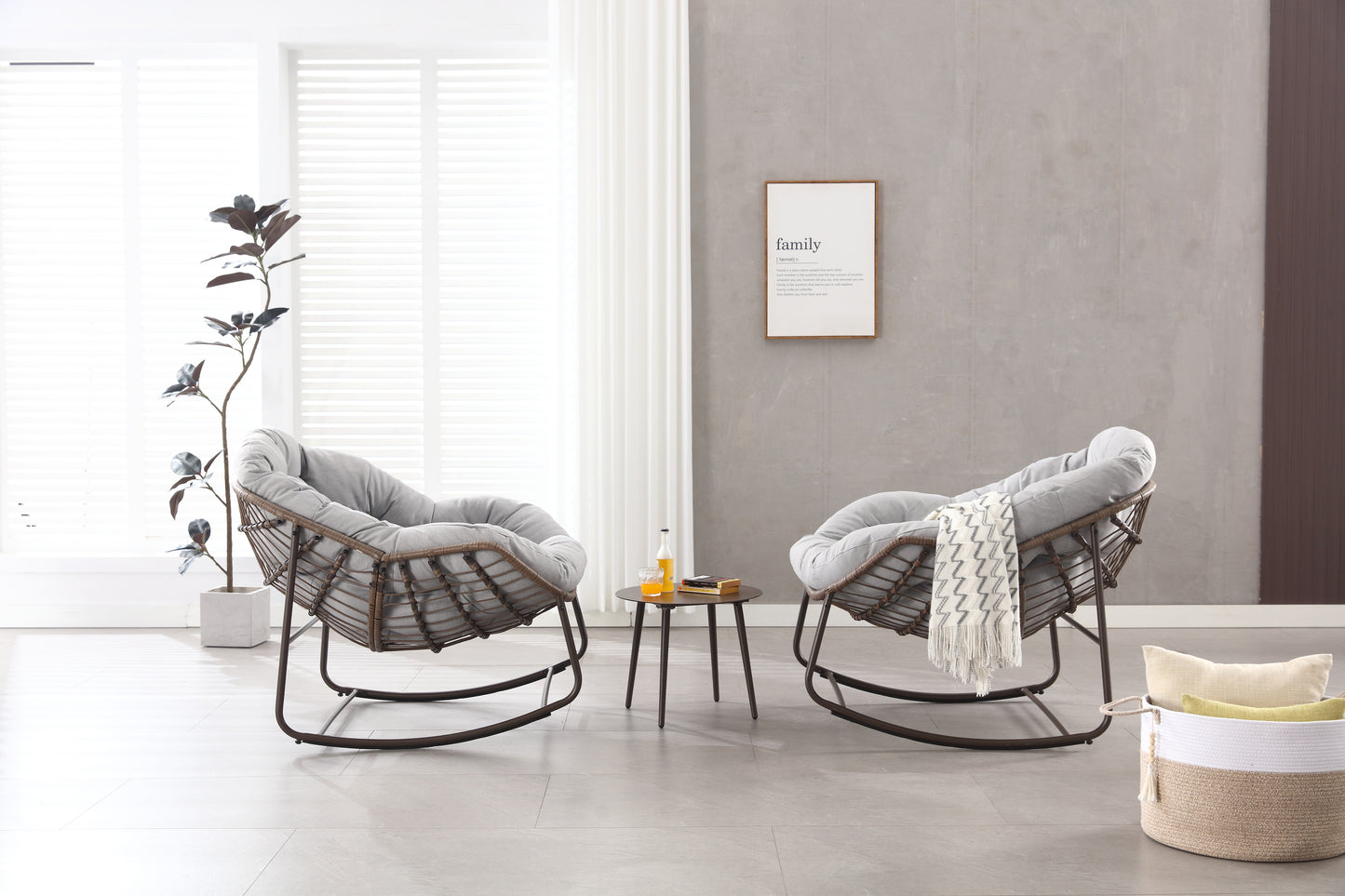 Outdoor Rocking Chair, Patio Oversized Wicker Egg Rocking Chair, Indoor & Outdoor Comfy Rocker Chair with Thick Cushion, Modern Lounge Chair for Balcony, Front Porch, Garden, Backyard, Deck Gray