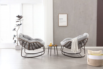 Outdoor Rocking Chair, Patio Oversized Wicker Egg Rocking Chair, Indoor & Outdoor Comfy Rocker Chair with Thick Cushion, Modern Lounge Chair for Balcony, Front Porch, Garden, Backyard, Deck Gray