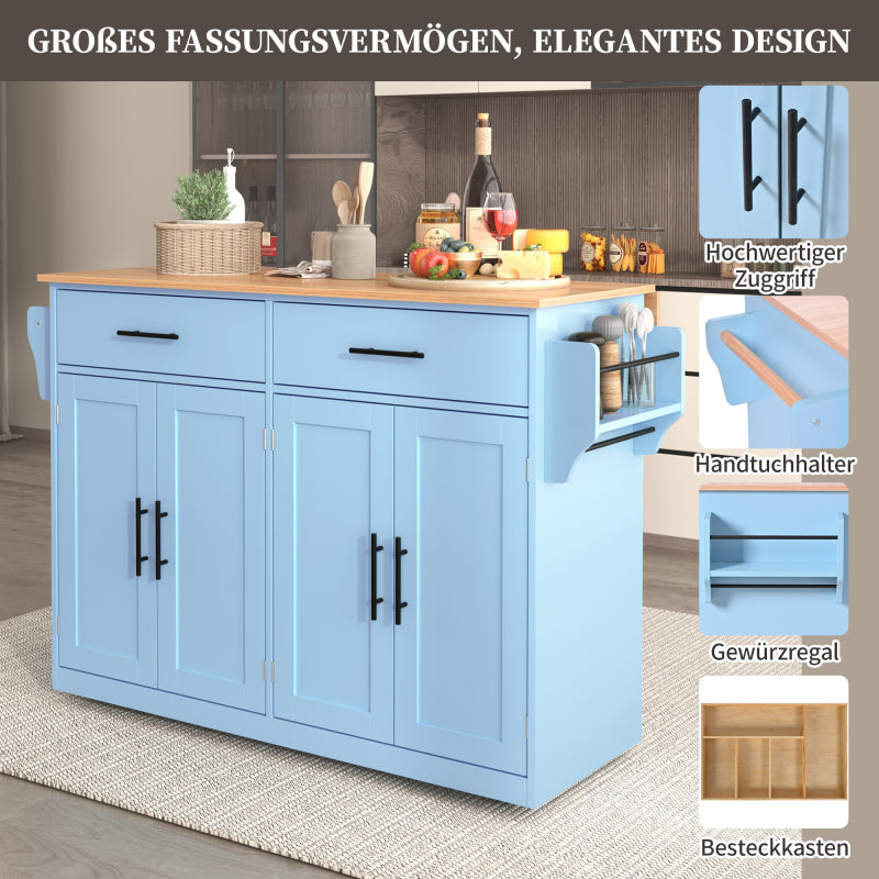 Servierwagen mit klappbarer Tischplatte, 120x46(70)x91 cm, Blau, mit Rollen und austauschbaren Holzbeinen, ideal für Küche und Esszimmer