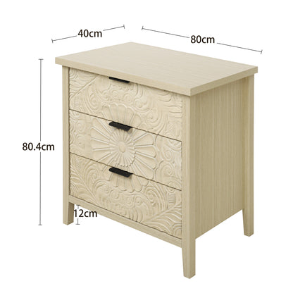 Kommode 80x80 cm Weiß, Anrichte mit 3 Schubladen in 3D-Holzoptik, Sideboard mit Bodengleitschienen & Kippsicherung