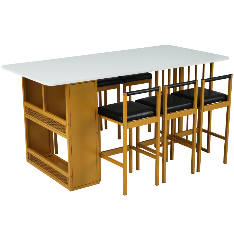 Essgruppe, (Set mit Esstisch, 6 Stühlen), Weiß und Gold
