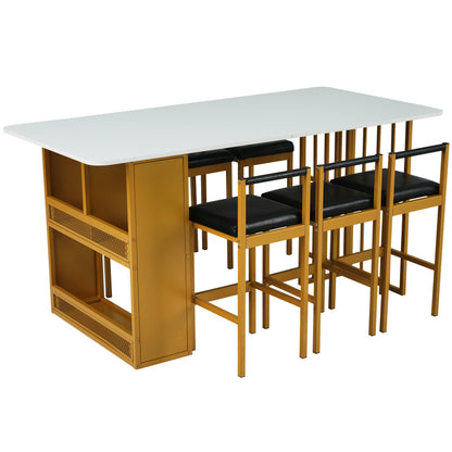 Essgruppe, (Set mit Esstisch, 6 Stühlen), Weiß und Gold