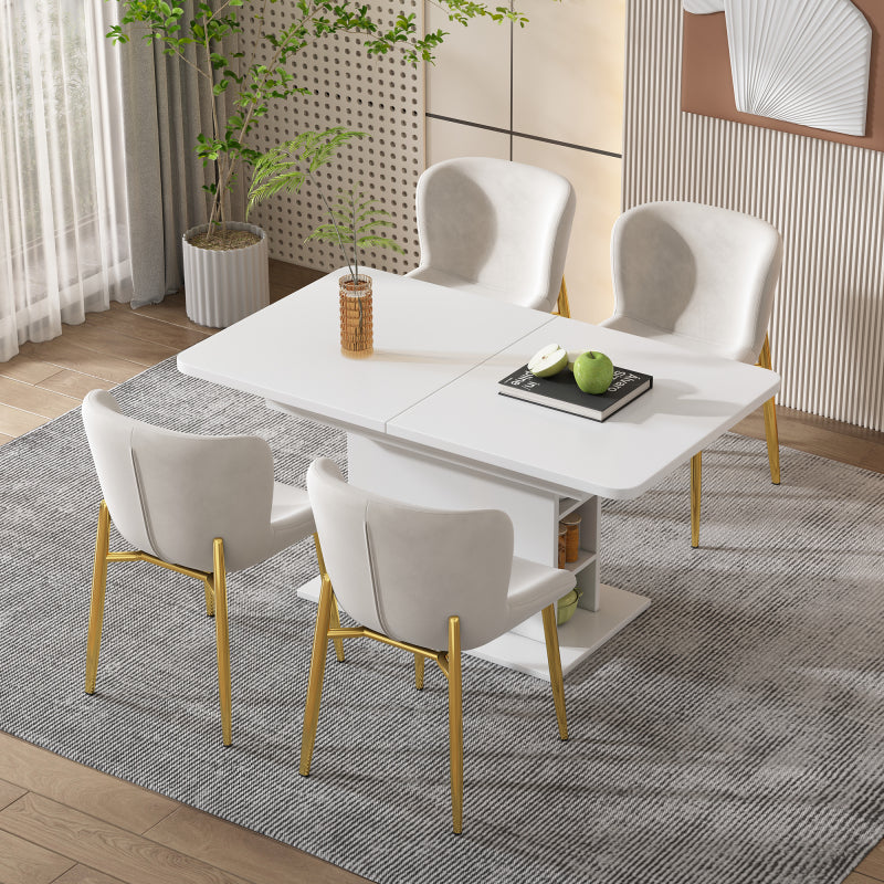 Ausziehbarer Esstisch, L110/130*W70*H75, Esstisch mit Stauraum, Weiss