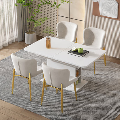 Ausziehbarer Esstisch, L110/130*W70*H75, Esstisch mit Stauraum, Weiss