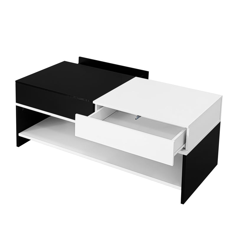 Moderner Couchtisch mit 2 Schubladen – Schwarz-Weiß-Design, Stauraum, Hochglanz-Tischplatte, 100 cm lang