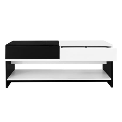 Moderner Couchtisch mit 2 Schubladen – Schwarz-Weiß-Design, Stauraum, Hochglanz-Tischplatte, 100 cm lang