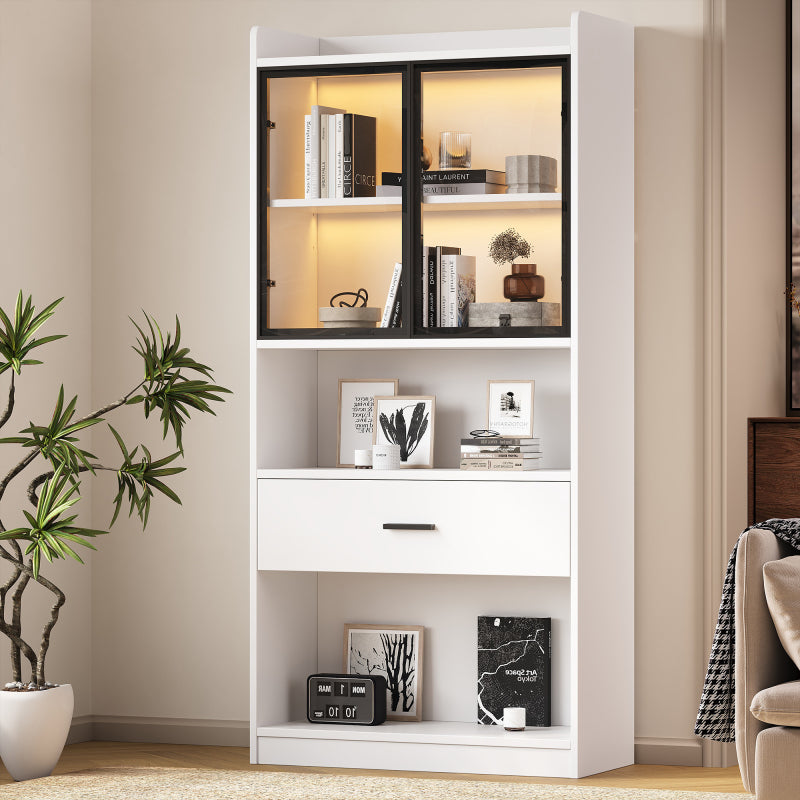 Curio Vitrine mit Licht, 16 Farben Licht, Sammlerstücke Schrank Display Regal, Bücherregal Vitrine für Wohnzimmer, weiß