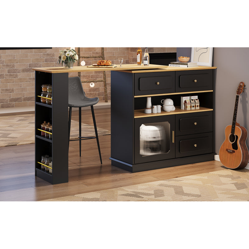 Hochtisch Kücheninsel  Bistro Table (125-181×39×104.5cm) , 360° drehbare Essbar, Schwarz