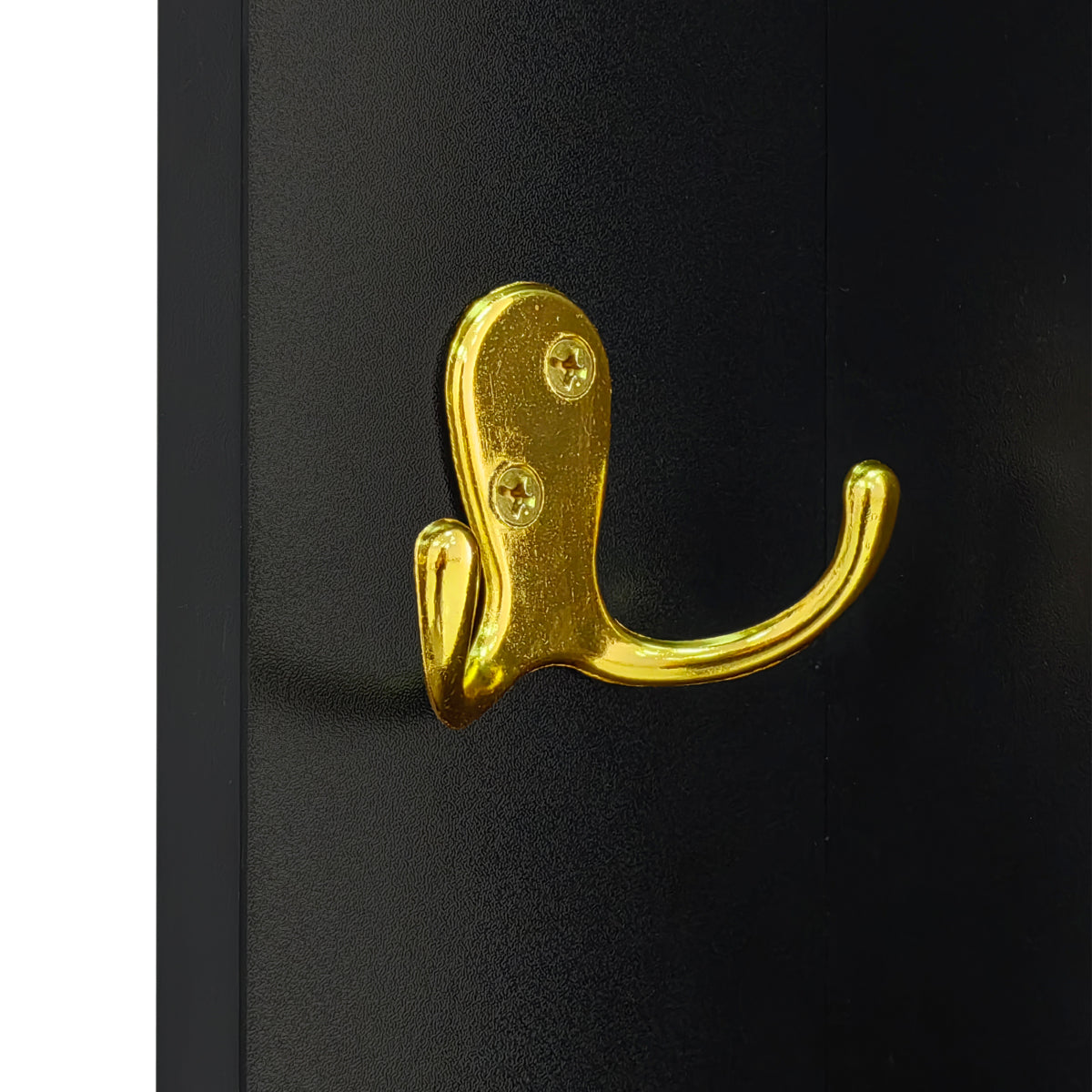 Hoher Garderobenschrank mit Wellentüren, Push-to-Open, verstellbaren Regalen & Goldakzenten, Schwarz, 60,5×35,2×180,5 cm