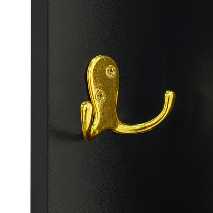 Hoher Garderobenschrank mit Wellentüren, Push-to-Open, verstellbaren Regalen & Goldakzenten, Schwarz, 60,5×35,2×180,5 cm