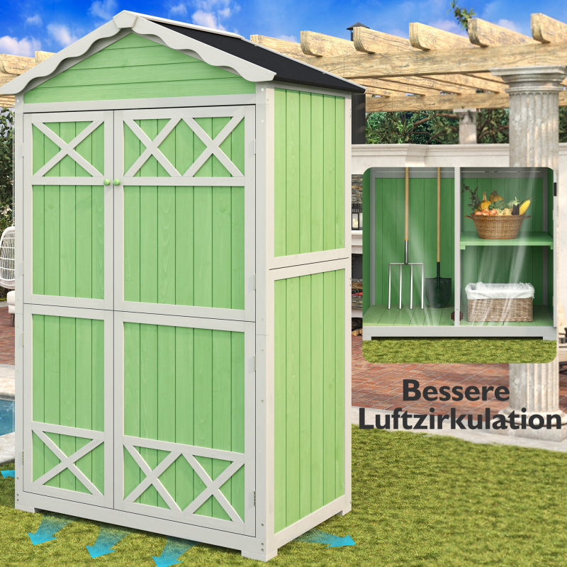 Outdoor Holz Gartenmöbel Aufbewahrungsschuppen, Werkzeughaus für Garten, Terrasse, verblassungsfrei, wetterfest, sicher und geschützt, wartungsfrei, umweltfreundlich, grün