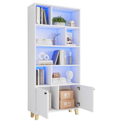 Bücherregal, LED-Farbwechsel-Ambientelicht, Fernbedienung, einfache Form,weiß