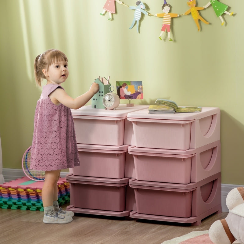 Aufbewahrungsbox Kunststoff, Spielzeug Aufbewahrung, 6 Schubladen, Spielzeug Organizer, Kommode Kinderzimmer, Rosa