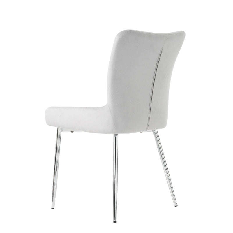 Samt-Esszimmerstuhl, 2er-Set, luxuriös, Wohnzimmer, Schlafzimmer, Lounge-Stuhl mit vier Silberne Metallstützbeinen, Lendenwirbelstütze,Grau