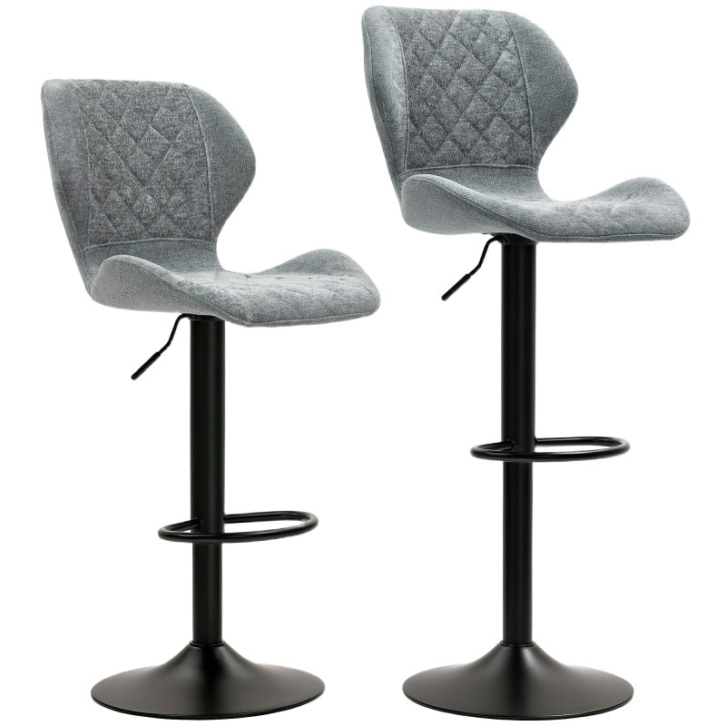 Barhocker 2er-Set, Gepolstert Barstuhl mit Lehne, 360° Drehbar Tresenhocker, Dunkelgrau