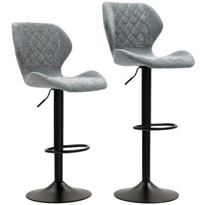 Barhocker 2er-Set, Gepolstert Barstuhl mit Lehne, 360° Drehbar Tresenhocker, Dunkelgrau