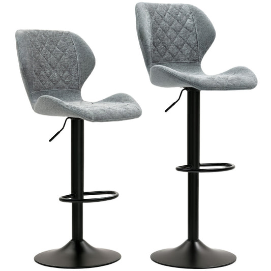Barhocker 2er-Set, Gepolstert Barstuhl mit Lehne, 360° Drehbar Tresenhocker, Dunkelgrau