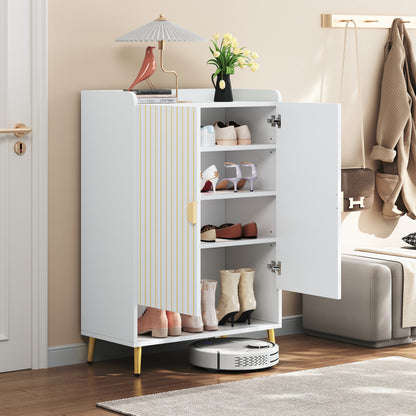 Moderner Paar-Tür-Schuhschrank, Foyer-Schrank-Speicher-Organisator-Schuhschrank, MDF-Schuhschrank, 3-stufiger Schuhschrank weiß, offene untere Schublade, 75*35*110cm, Tragfähigkeit 20KG