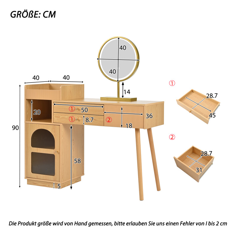 Schminktisch-Set, Kosmetiktisch mit LED-Spiegel und 3-Farbiger Beleuchtung, Schminktisch aus Holz für Schlafzimmerstudio - Maße: B120/H90/T40 cm(ohne Hocker) (Old sku: RN3198724AAA)