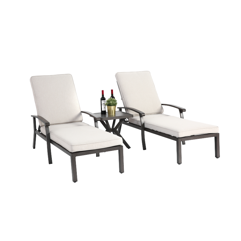 Lounge Patio Chair with Cotton Cushion, Adjustable Reclining Rust-Resistant Aluminum  Poolside Chaise Lounge Furniture, Waterproof Beige Cushion (1pc)