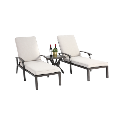 Lounge Patio Chair with Cotton Cushion, Adjustable Reclining Rust-Resistant Aluminum  Poolside Chaise Lounge Furniture, Waterproof Beige Cushion (1pc)
