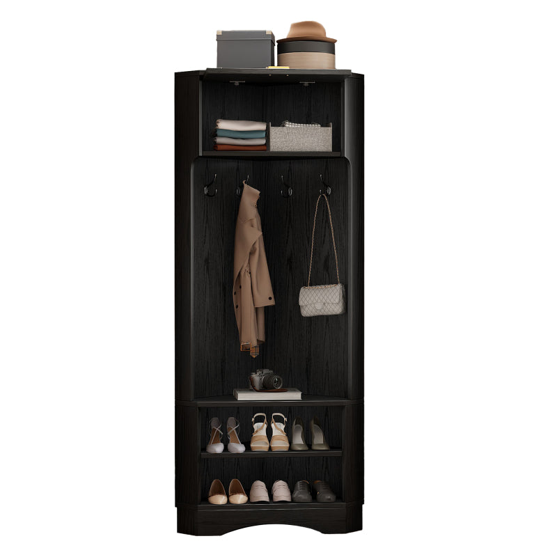 Garderoben-Set Moderner Garderobenschrank, Flurgarderobe, 4 hängenden Haken Schwarz,Maße: B53/ /53/H180 cm