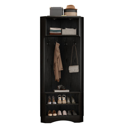 Garderoben-Set Moderner Garderobenschrank, Flurgarderobe, 4 hängenden Haken Schwarz,Maße: B53/ /53/H180 cm