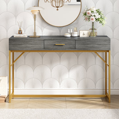 Konsolentisch,Flurtisch mit 2 Schublade ,Leichter Luxus-Stil Beistelltisch, Grau/Gold