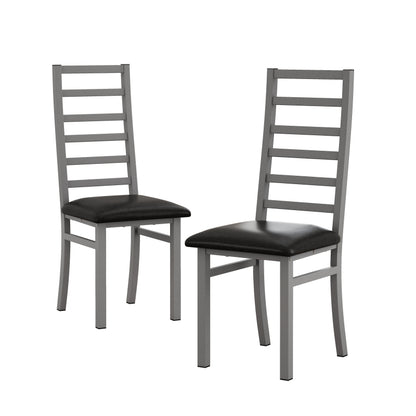 Metal Dining Chairs Set of 2, Steel Legs and PU Leather Seats, High Back Armless Dining Chairs, for Kitchen, Living Room, Grey